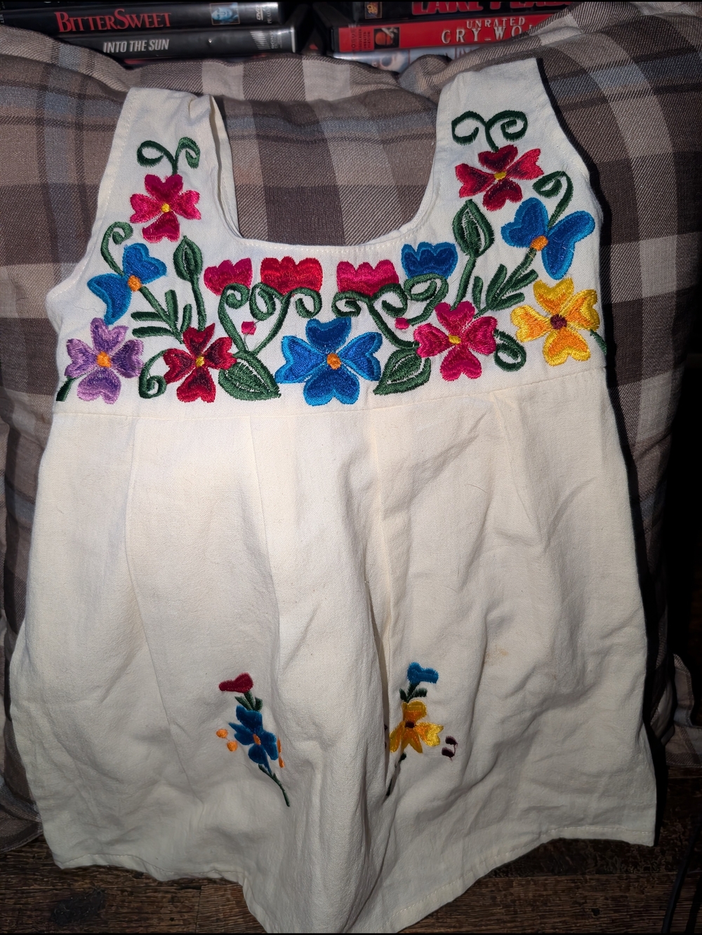 Girls Cream Embroidered Floral Sundress